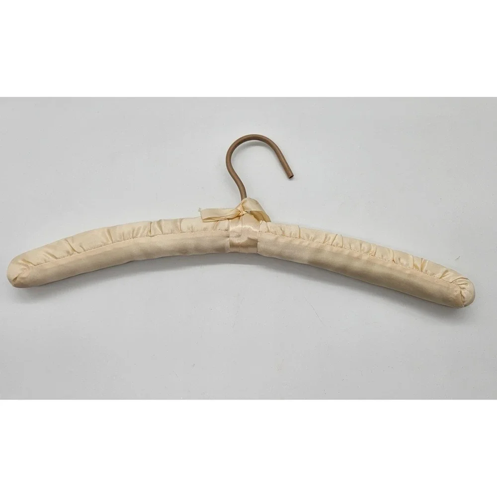 Vintage Padded Satin Clothes Hanger Champagne Cream Ribbon Bow Bridal Lingerie